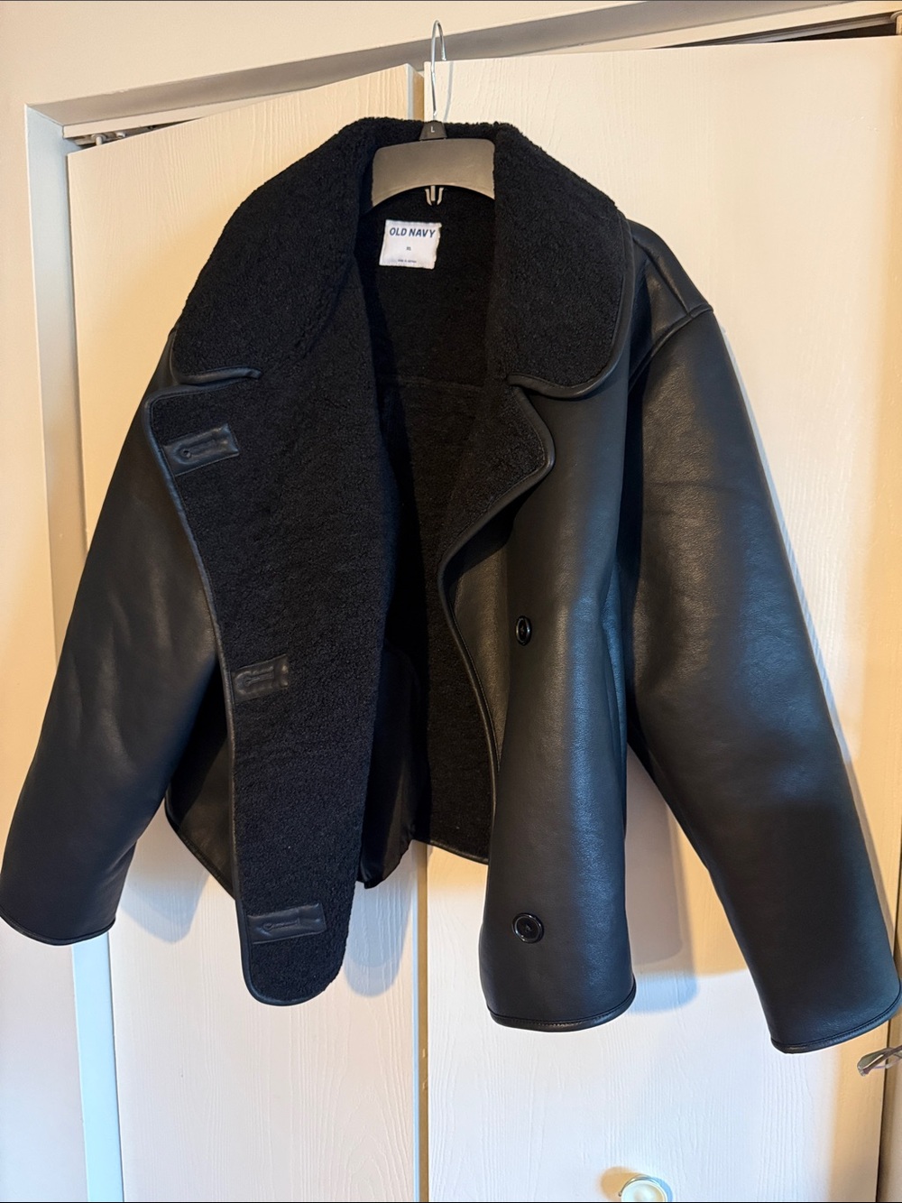 Old Navy Black Faux Leather Sherpa-Trim Jacket